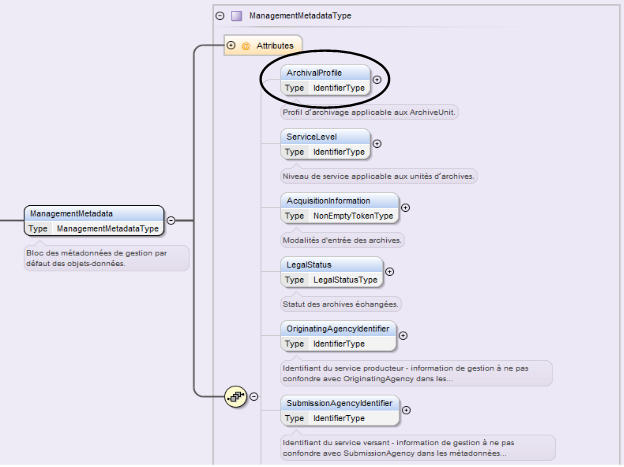 positionnement du sous-bloc ArchivalProfile dans le bloc ManagementMetadata